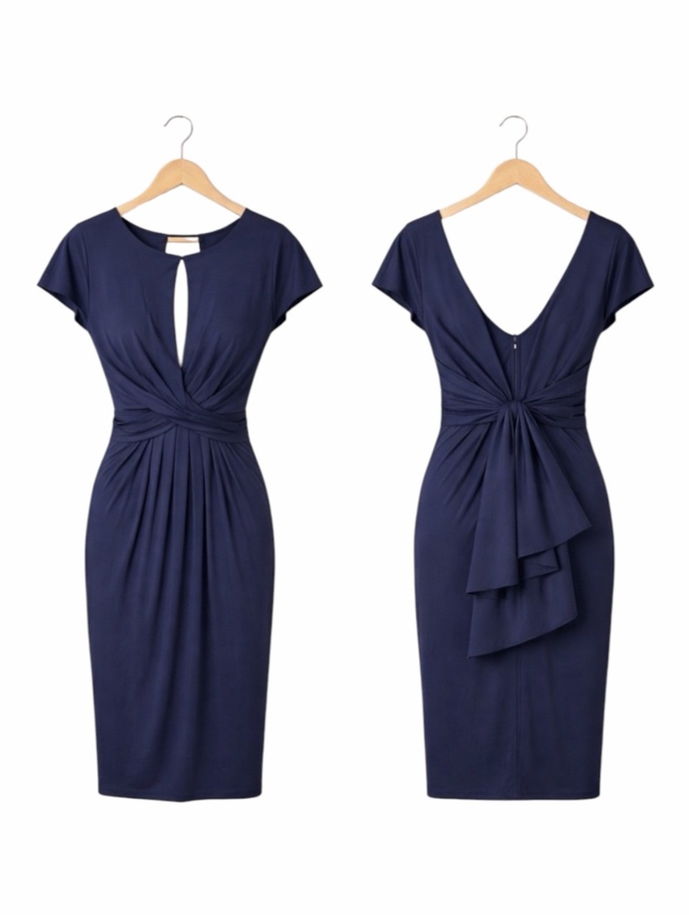 Morton Myles Vintage Dress Women 8 Blue Bow Back Cocktail Party Pleated Midi